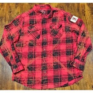 Angry Minnow Vintage Red Plaid Flannel Shirt ZZ‎ TOP Tonnage Tour Size XL